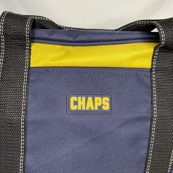 New Chaps Duffle Bag Navy Blue / Yellow/ Black 21”x11”x10” Adjustable Strap - Picture 10 of 16